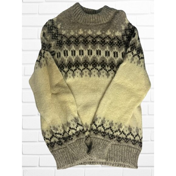 North Star Women's Size M Nordic Print Wool Pullover Sweater Neutral Gray Cream - Picture 6 of 7